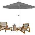 Wooden Frame Woven Seat Outdoor Lounge Chairs With Sunshade Umbrella And Side Table