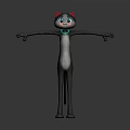 3D Cat Character Gray Body White Belly Red Ears Blue Collar Standing With Arms Outstretched