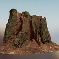 Natural Stone And Wood Stump Structure With Mossy Surface And Earthy Texture