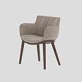 Modern Light Gray Padded Stool With Pleated Backrest Curved Armrests And Dark Brown Wooden Legs