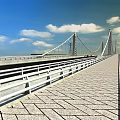 Modern Cable Stayed Landscape Bridge Over Calm Water With Blue Sky And White Clouds 3d model
