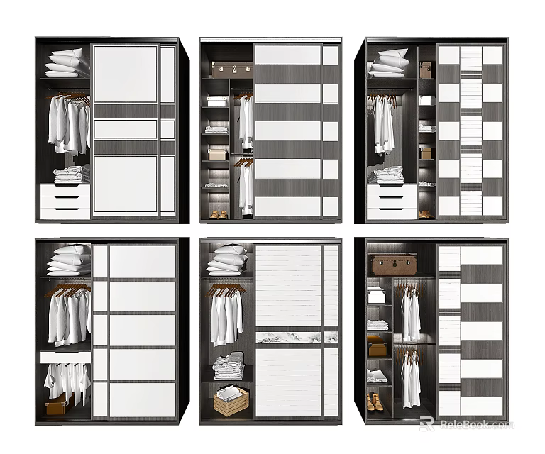 Modern Wardrobes Interior Design With Multiple Hanging Sections Drawers And Storage Shelves 3d model