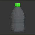 Transparent Plastic Water Bottle With Green Cap And Textured Body On Gray Background With Reflection