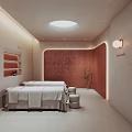 Serene SPA Sauna Room Interior With Massage Beds White Sheets Orange Accent Wall And Skylight