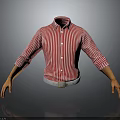 Red White Striped Collared Shirt With Button Front And Cuffed Sleeves 3d model
