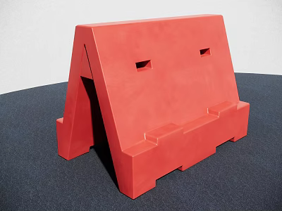 Red Plastic Barrier With Two Holes Supportive Structure On Dark Surface Light Background 3d model