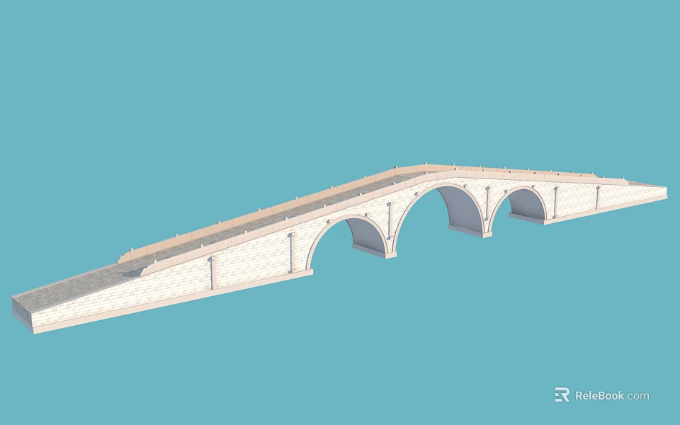Classic Stone Arch Bridge With Three Arches and Elegant Architectural Design 3d model 