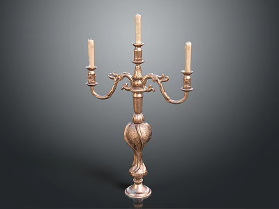 Ornate Vintage Brass Candelabra With Three Decorative Arms And Carved Base Design 3d model