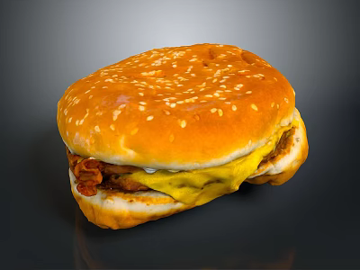 Juicy Burger with Sesame Seed Bun Cheese Patty and Crispy Bacon Golden Crust 3d model