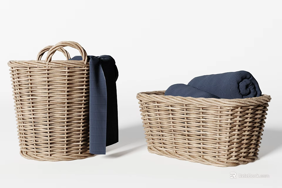 Woven Storage Baskets With Handles Neatly Organizing Clothes And Towels 3d model 