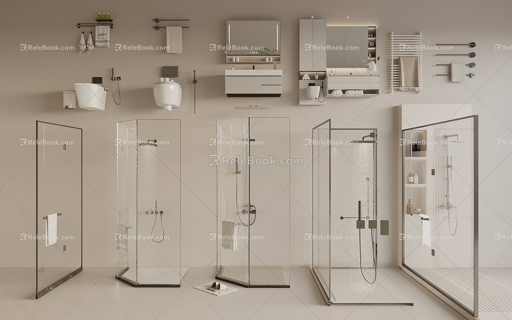 Modern Shower Partition Bath Cabinet Toilet Shower Towel Rack 3d model