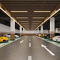 Modern Parking Garage With Entrance Signs Car Marble Walls And Overhead Lighting