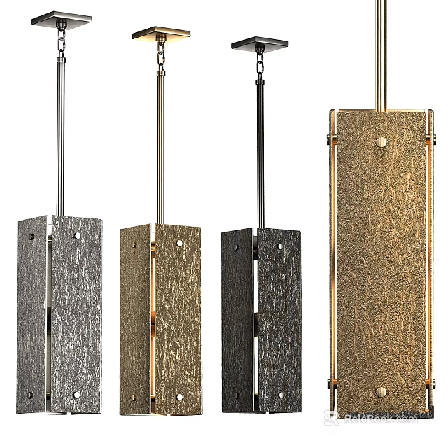 Stylish Textured Chandeliers With Metallic Finishes In Gold Silver And Black 3d model 