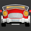 Red Convertible Toy Car With Yellow Top Brown Seats White Wheels And Headlights