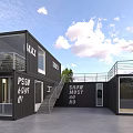 Modern Black Container Building With Multiple Units Staircase And Glass Windows 3d model