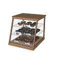 Wooden Frame Display Cabinet with Transparent Glass Shelves for Fruit Topped Cupcakes