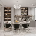 Elegant Dining and Living Room Interior With Crystal Chandelier Dining Table Chairs and Marble Floor