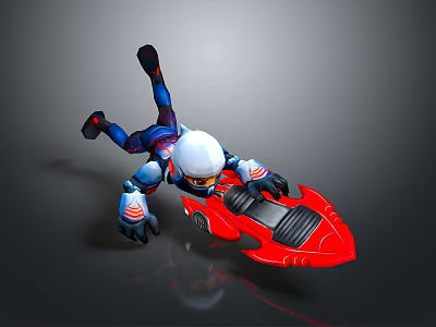 Red Jet Speeder Weapon With Seat And Character In Blue Red Suit 3d model