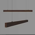Two Long Rectangular Natural Wood Grain Pendant Lights Hanging with Thin Strings 3d model