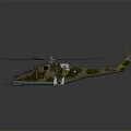 Detailed Military Camouflage Helicopter With Rotors Weapons And Reflective Surface On Dark Background