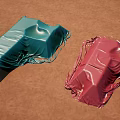 Green And Red Fabric Covered Building Components Placed On Brown Ground Surface 3d model
