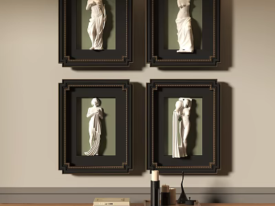 Four Human Figure Art Prints Framed In Black Frames On Wall 3d model