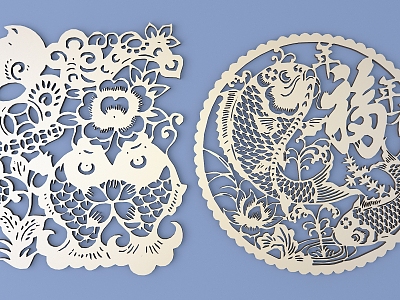 Chinese Paper-cut Metal Carved Fu Characters Carp Carved Chinese Pattern Hollow Carved Traditional Carved model