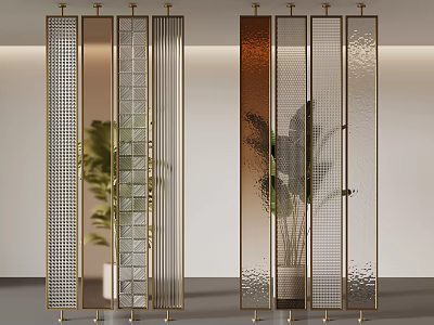 Modern Interior Room Dividers With Metal Frame And Textured Glass Panels 3d model