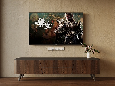 Silent Chinese Style TV Cabinet TV Black Wukong Flowers model