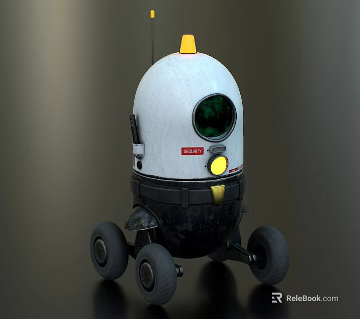 Smart Machine With White Dome Yellow Top Light Green Observation Window Red Label And Wheels 3d model 