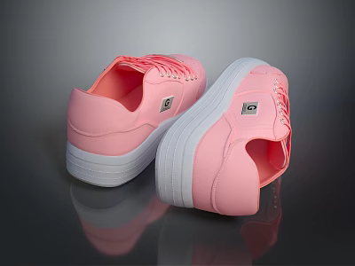 Pink Platform Casual Shoes With White Sole And Lace Up Design 3d model
