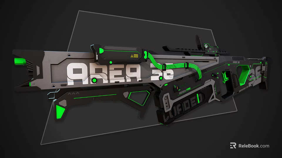 Futuristic Predator Rifle With Black And Green Finish Neon Green Lines And Lucide Design 3d model 
