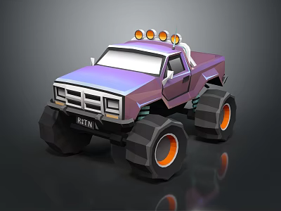 Rugged Terrain Designed For Purple Monster Truck With Oversized Tires And Roof Lights 3d model
