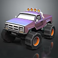 Rugged Terrain Designed For Purple Monster Truck With Oversized Tires And Roof Lights