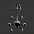 Futuristic Mechanical Spider Creature With Metallic Legs Black Orb Body And Red Details