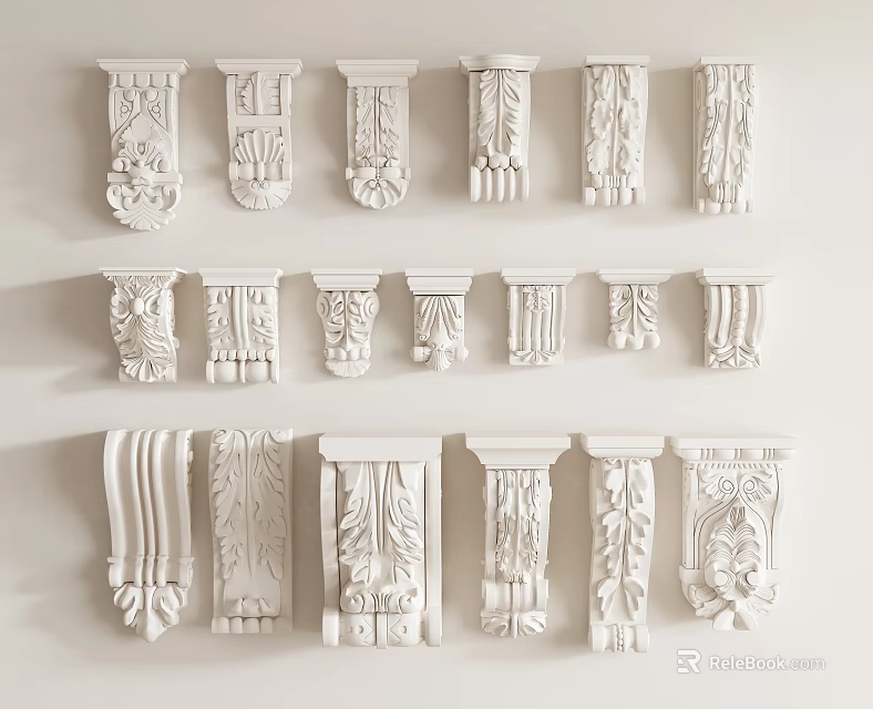 Various Styles of Classical Architectural Capitals With Intricate Carvings And White Finish 3d model 