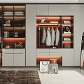 Modern Walk in Closet Interior With Organized Storage Hanging Clothes And Mirror