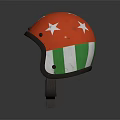 Red Helmet With White Stars Green Stripe And Leather Lining Black Border