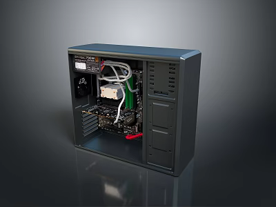 Open Computer Case Showing Internal Components Motherboard Cooling System And Hard Drive 3d model