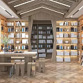 Modern Library Aesthetic Space With Wooden Shelves And Natural Light