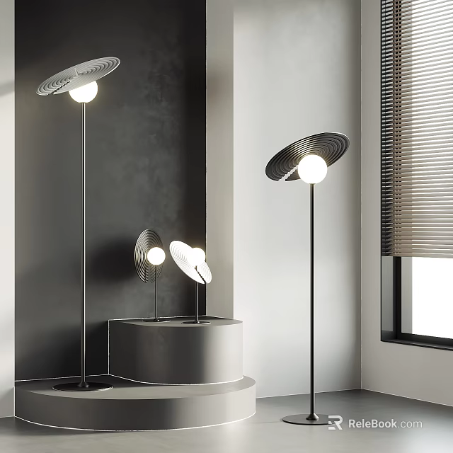 Modern Lighting Combinations With Stylish Floor Lamps And Round Shades 3d model 