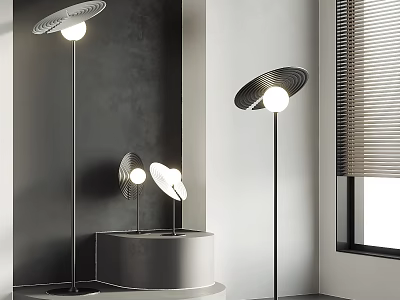 Modern Lighting Combinations With Stylish Floor Lamps And Round Shades 3d model