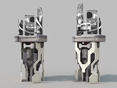 Smart Machines Featuring Dual Symmetric Futuristic Design And Transparent Mechanical Panels 3d model
