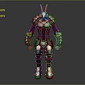 Sci Fi Game Movie Character With Armored Body Horned Head And Metallic Texture Design
