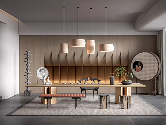 New Chinese Style Tea Room Tea Table and Chair Combination Rattan Chandelier Sculpture Ornaments End View Cabinet Side Cabinet Bench Low Stool 3d model