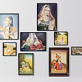 Traditional Indian Female Portraits With Various Poses In Framed Wall Art On White Background