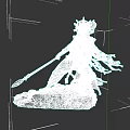 Game Movie Character with Ornate Helmet Spear and Flowing Cloak on Rock Base