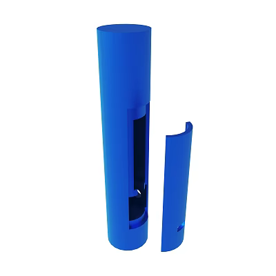 Blue Cylindrical Object With Side Opening And Small Matching Component 3d model