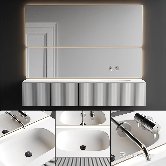 Sleek Modern Bathroom Washbasin Design With Countertop Faucet And Cabinet Lighting 3d model 