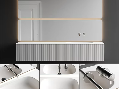 Sleek Modern Bathroom Washbasin Design With Countertop Faucet And Cabinet Lighting 3d model